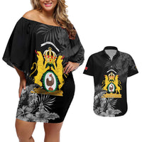 First Empire of Haiti Personalized Couples Matching Off Shoulder Short Dress and Hawaiian Shirt Black Hibiscus Liberte ou la Mort!