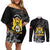 First Empire of Haiti Personalized Couples Matching Off Shoulder Short Dress and Long Sleeve Button Shirt Black Hibiscus Liberte ou la Mort!