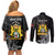 First Empire of Haiti Personalized Couples Matching Off Shoulder Short Dress and Long Sleeve Button Shirt Black Hibiscus Liberte ou la Mort!