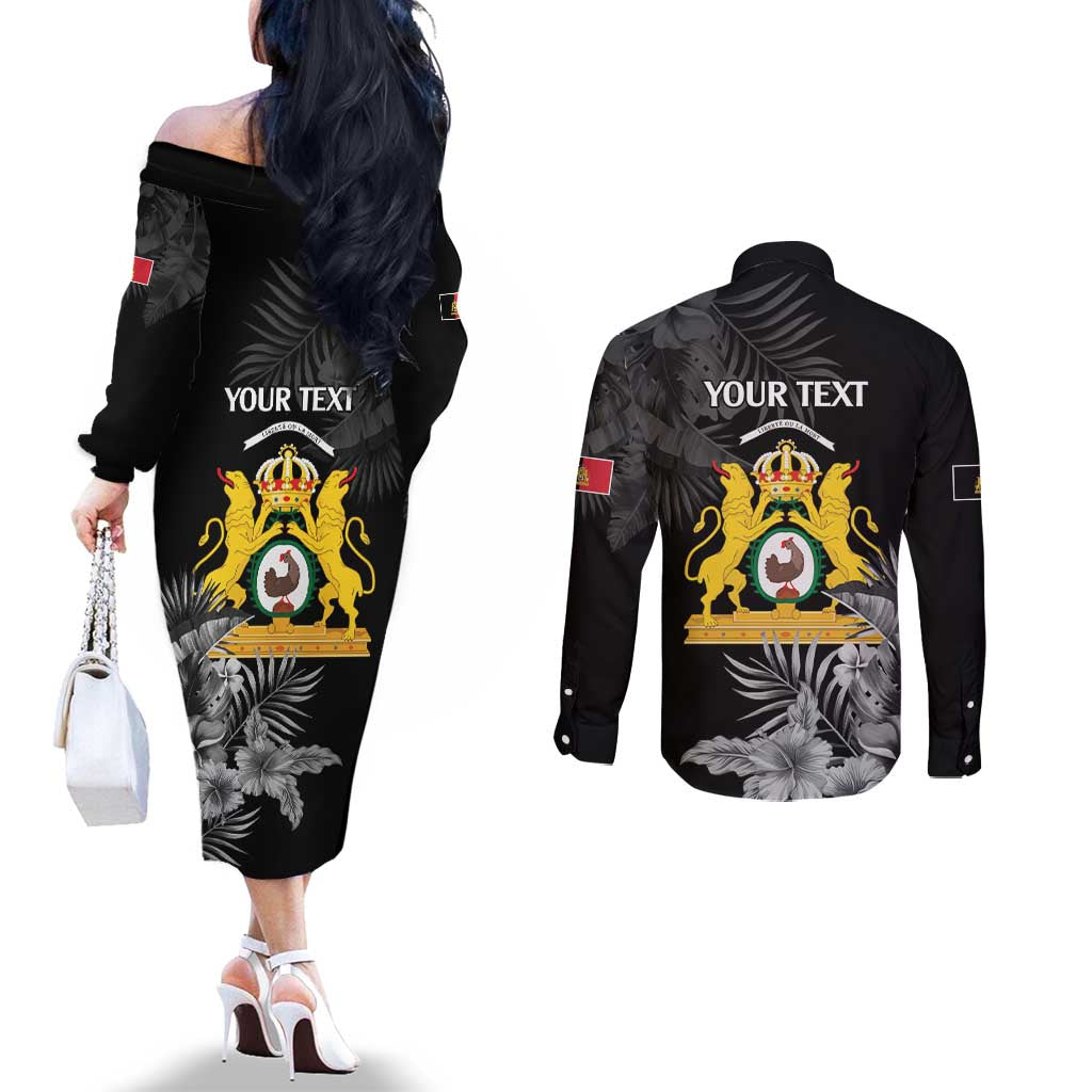 First Empire of Haiti Personalized Couples Matching Off The Shoulder Long Sleeve Dress and Long Sleeve Button Shirt Black Hibiscus Liberte ou la Mort!