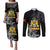First Empire of Haiti Personalized Couples Matching Puletasi and Long Sleeve Button Shirt Black Hibiscus Liberte ou la Mort!