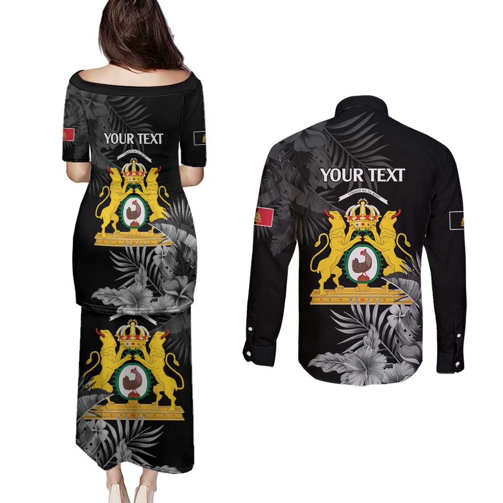 First Empire of Haiti Personalized Couples Matching Puletasi and Long Sleeve Button Shirt Black Hibiscus Liberte ou la Mort!