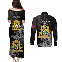 First Empire of Haiti Personalized Couples Matching Puletasi and Long Sleeve Button Shirt Black Hibiscus Liberte ou la Mort!