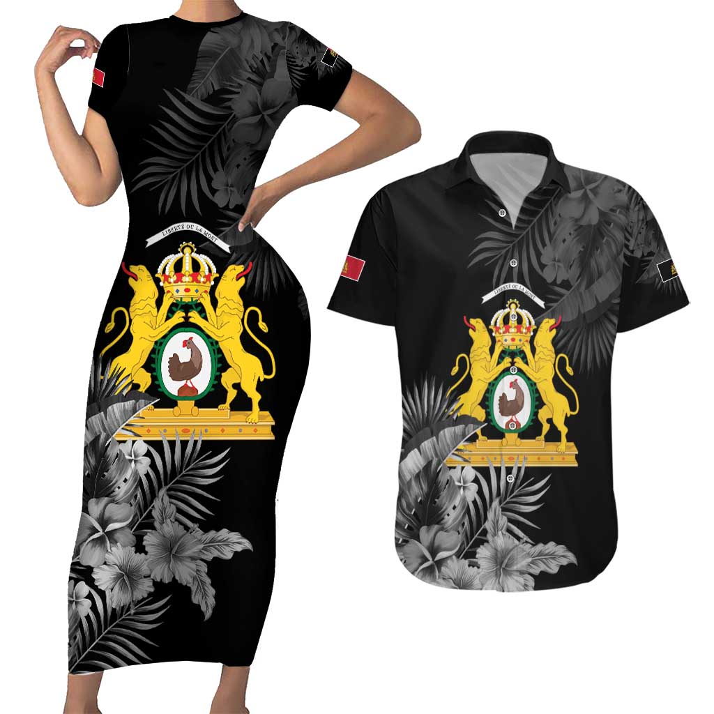 First Empire of Haiti Personalized Couples Matching Short Sleeve Bodycon Dress and Hawaiian Shirt Black Hibiscus Liberte ou la Mort!