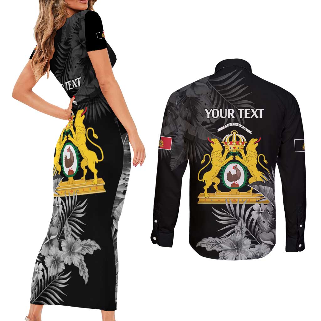 First Empire of Haiti Personalized Couples Matching Short Sleeve Bodycon Dress and Long Sleeve Button Shirt Black Hibiscus Liberte ou la Mort!