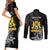 First Empire of Haiti Personalized Couples Matching Short Sleeve Bodycon Dress and Long Sleeve Button Shirt Black Hibiscus Liberte ou la Mort!