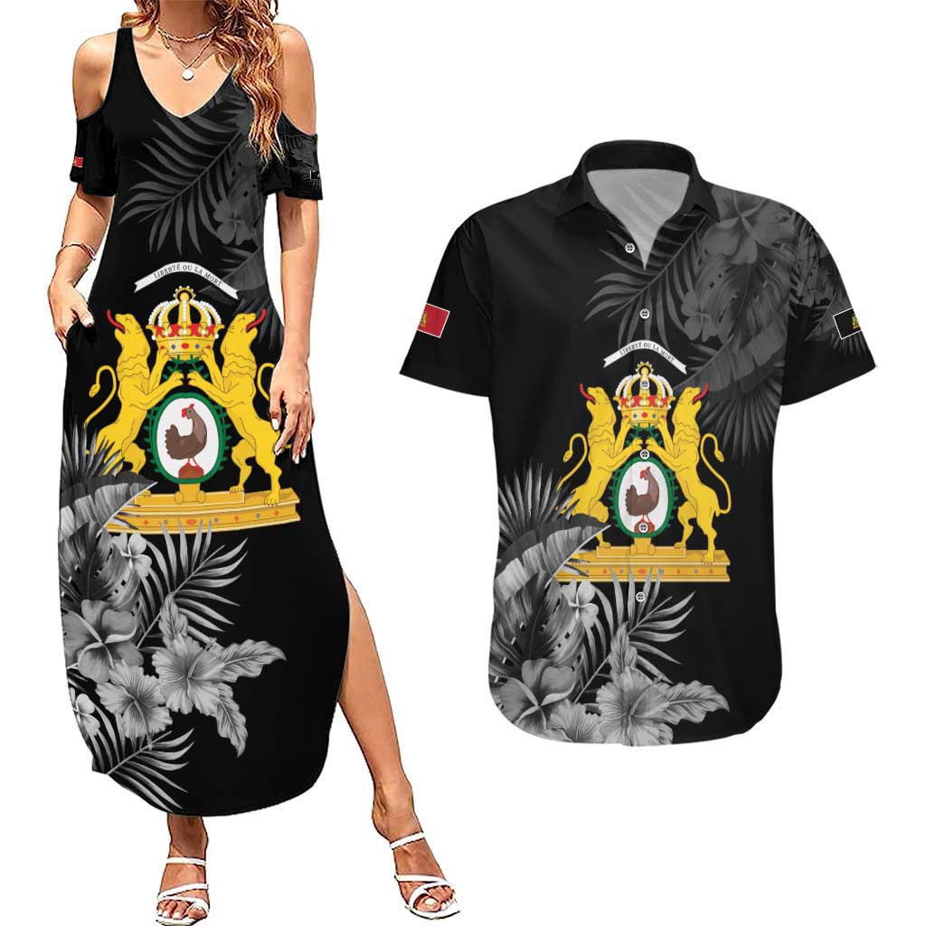 First Empire of Haiti Personalized Couples Matching Summer Maxi Dress and Hawaiian Shirt Black Hibiscus Liberte ou la Mort!