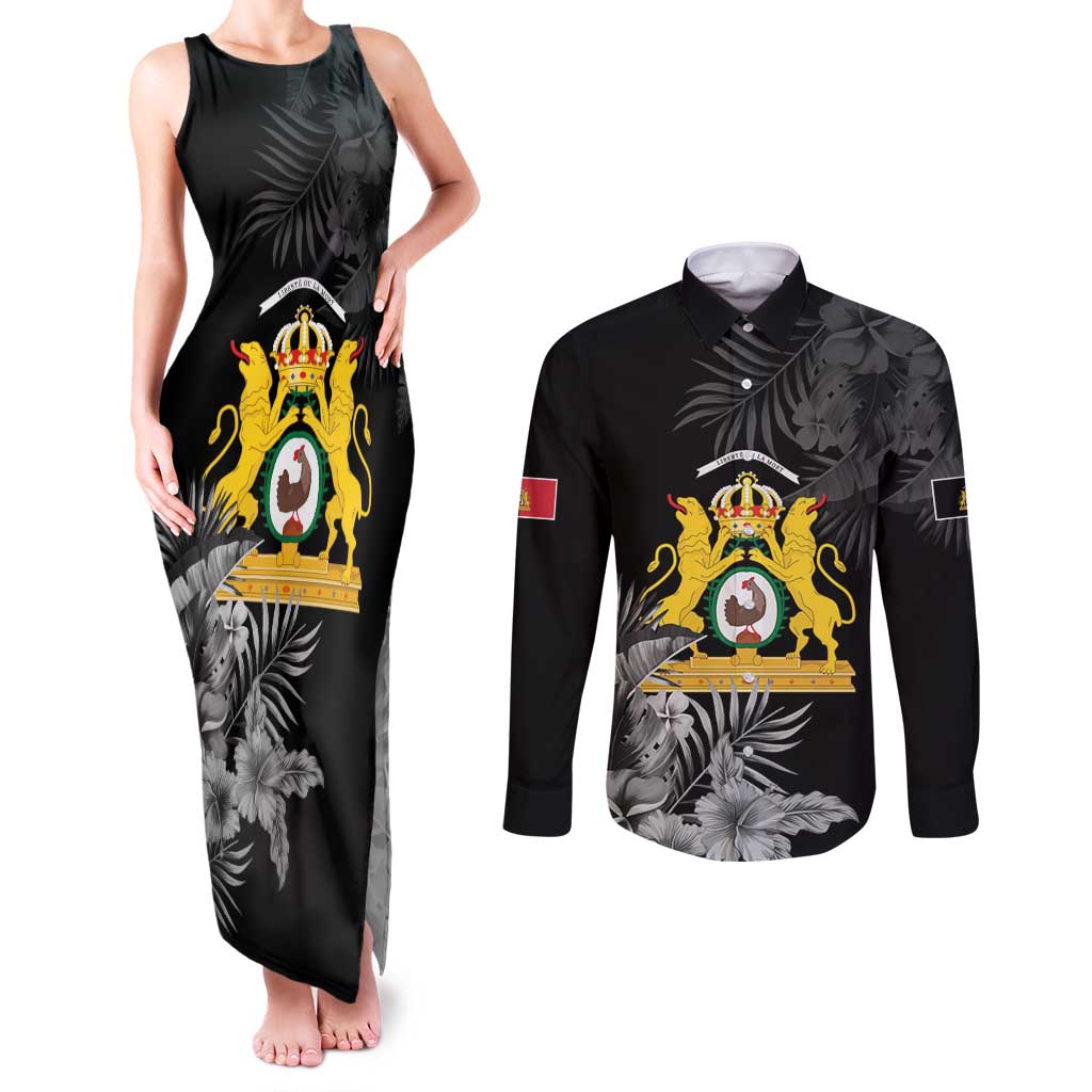 First Empire of Haiti Personalized Couples Matching Tank Maxi Dress and Long Sleeve Button Shirt Black Hibiscus Liberte ou la Mort!