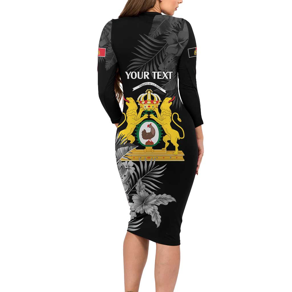First Empire of Haiti Personalized Family Matching Long Sleeve Bodycon Dress and Hawaiian Shirt Black Hibiscus Liberte ou la Mort!