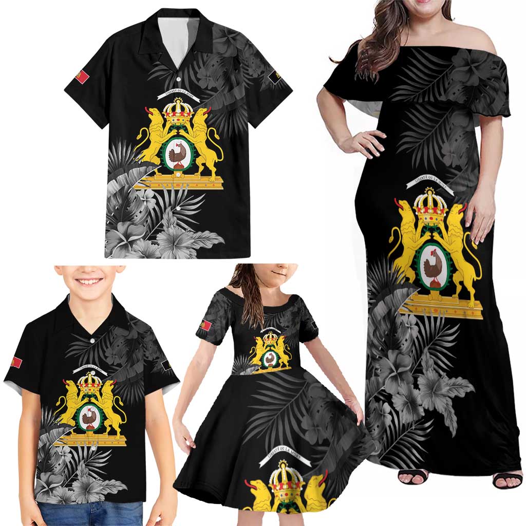 First Empire of Haiti Personalized Family Matching Off Shoulder Maxi Dress and Hawaiian Shirt Black Hibiscus Liberte ou la Mort!