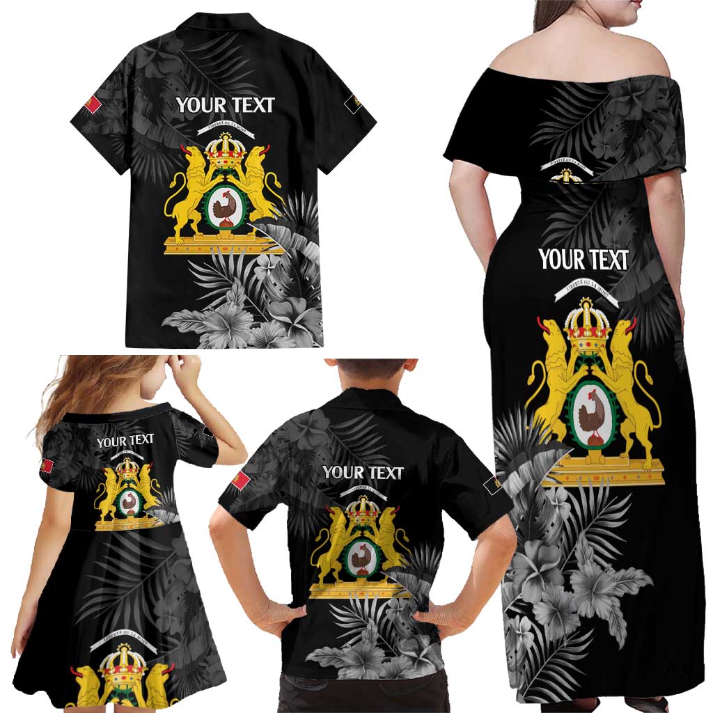 First Empire of Haiti Personalized Family Matching Off Shoulder Maxi Dress and Hawaiian Shirt Black Hibiscus Liberte ou la Mort!