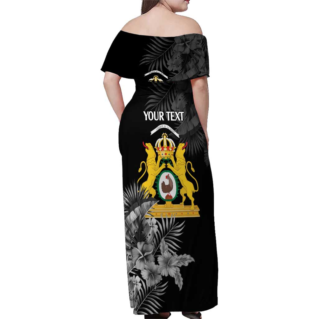 First Empire of Haiti Personalized Family Matching Off Shoulder Maxi Dress and Hawaiian Shirt Black Hibiscus Liberte ou la Mort!