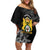 First Empire of Haiti Personalized Family Matching Off Shoulder Short Dress and Hawaiian Shirt Black Hibiscus Liberte ou la Mort!