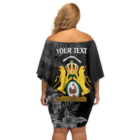 First Empire of Haiti Personalized Family Matching Off Shoulder Short Dress and Hawaiian Shirt Black Hibiscus Liberte ou la Mort!
