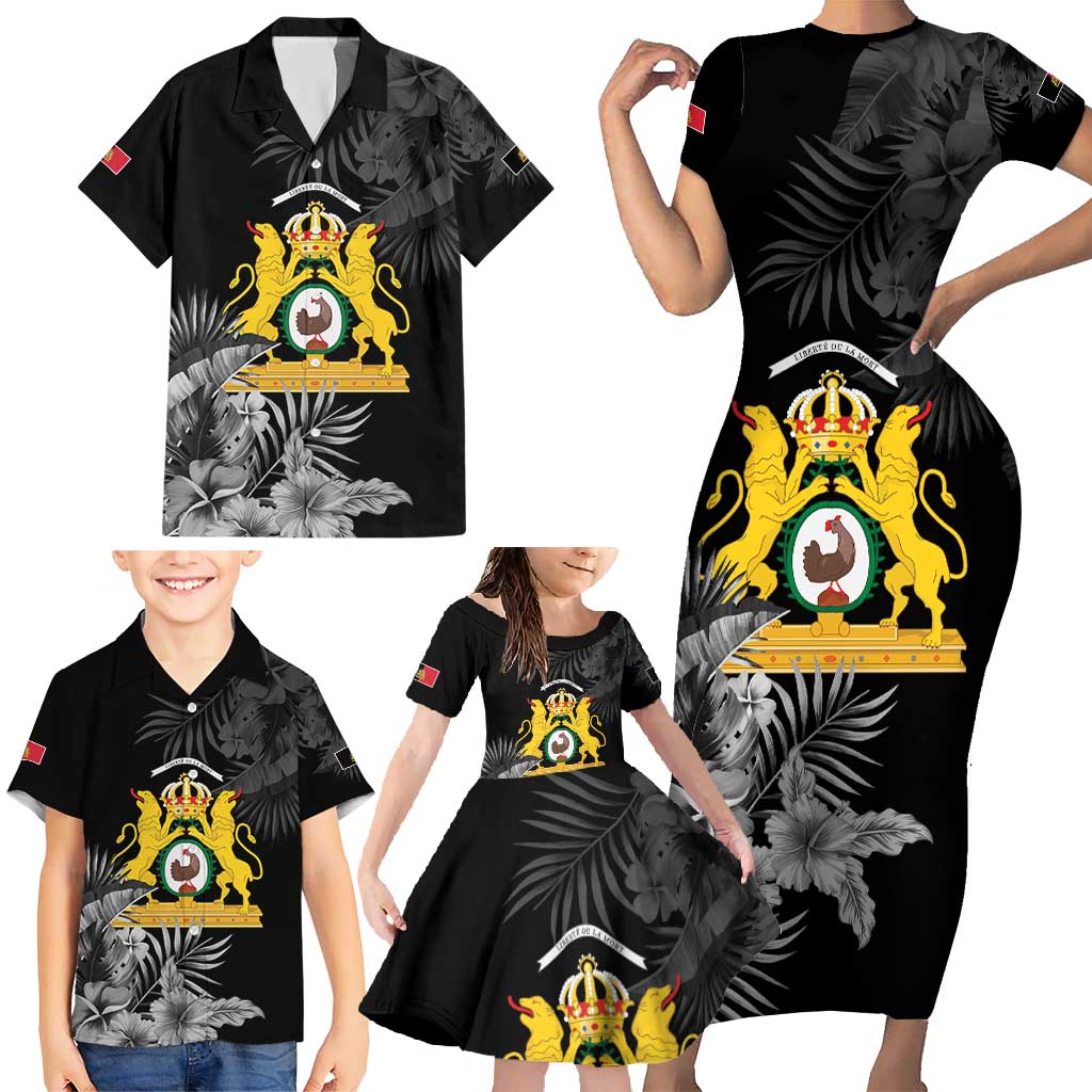 First Empire of Haiti Personalized Family Matching Short Sleeve Bodycon Dress and Hawaiian Shirt Black Hibiscus Liberte ou la Mort!