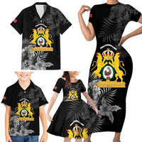 First Empire of Haiti Personalized Family Matching Short Sleeve Bodycon Dress and Hawaiian Shirt Black Hibiscus Liberte ou la Mort!