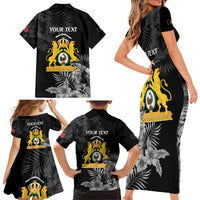 First Empire of Haiti Personalized Family Matching Short Sleeve Bodycon Dress and Hawaiian Shirt Black Hibiscus Liberte ou la Mort!