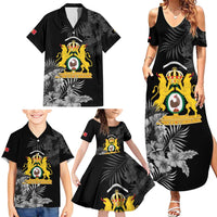 First Empire of Haiti Personalized Family Matching Summer Maxi Dress and Hawaiian Shirt Black Hibiscus Liberte ou la Mort!