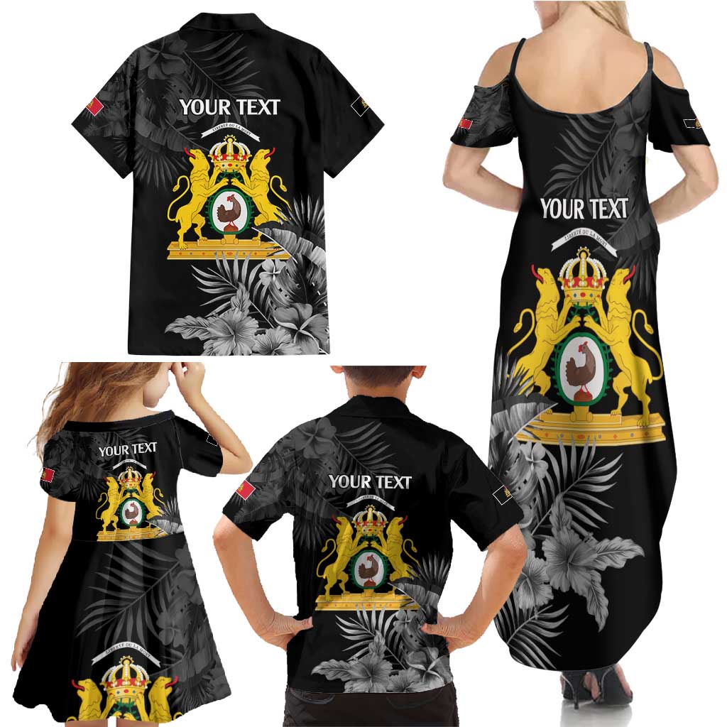 First Empire of Haiti Personalized Family Matching Summer Maxi Dress and Hawaiian Shirt Black Hibiscus Liberte ou la Mort!