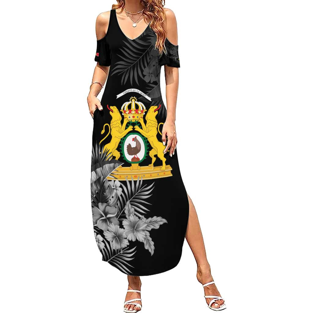 First Empire of Haiti Personalized Family Matching Summer Maxi Dress and Hawaiian Shirt Black Hibiscus Liberte ou la Mort!