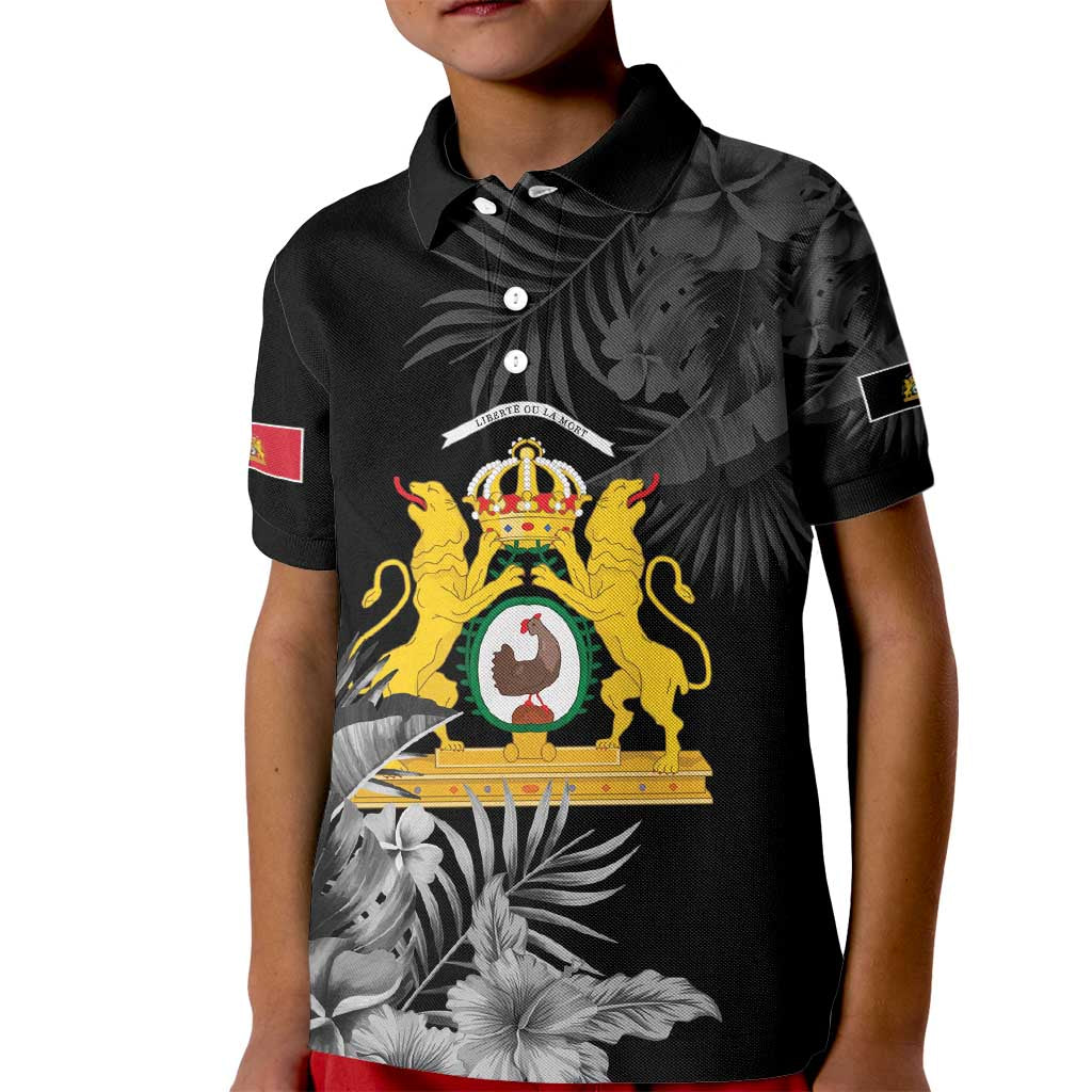 First Empire of Haiti Personalized Kid Polo Shirt Black Hibiscus Liberte ou la Mort!