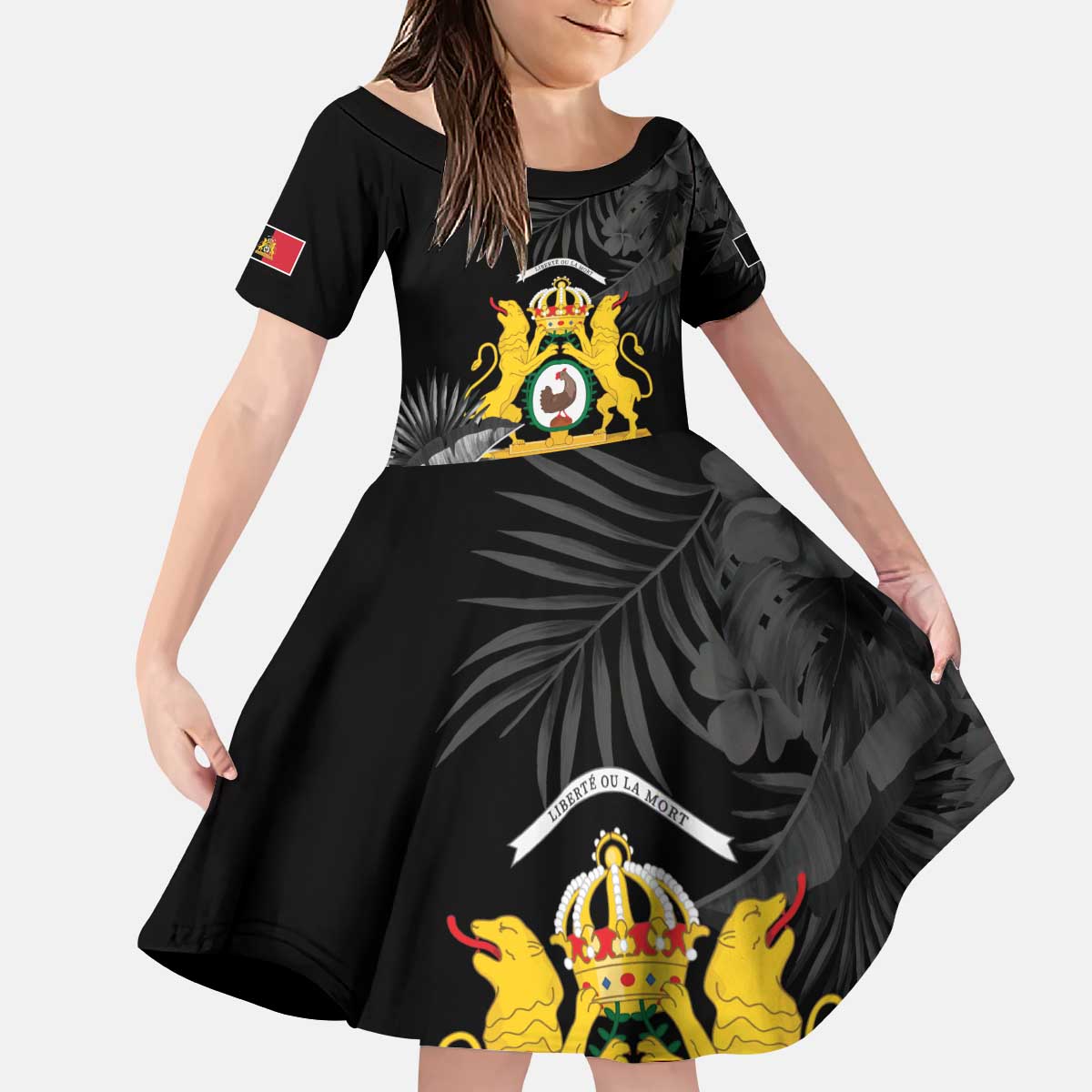 First Empire of Haiti Personalized Kid Short Sleeve Dress Black Hibiscus Liberte ou la Mort!