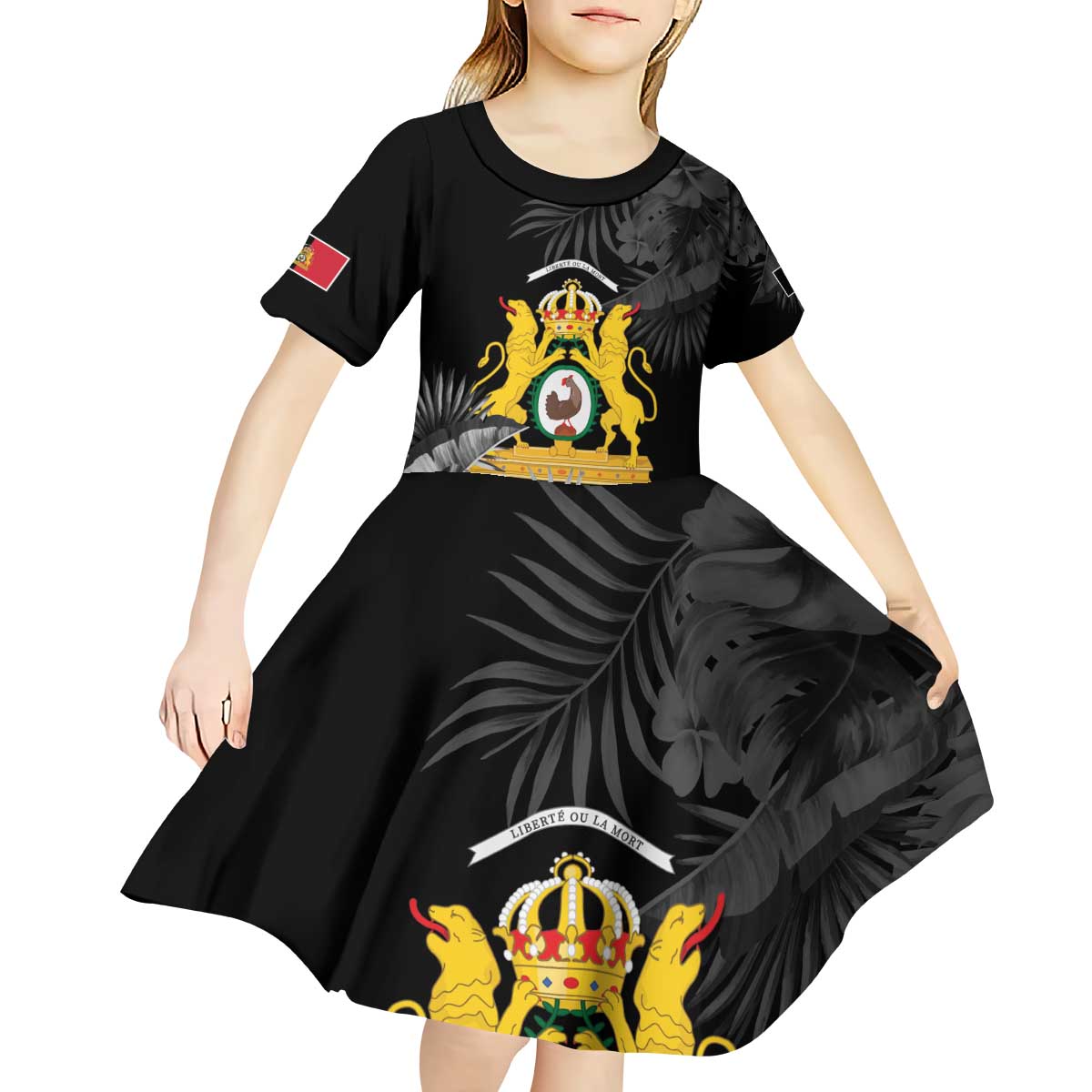 First Empire of Haiti Personalized Kid Short Sleeve Dress Black Hibiscus Liberte ou la Mort!