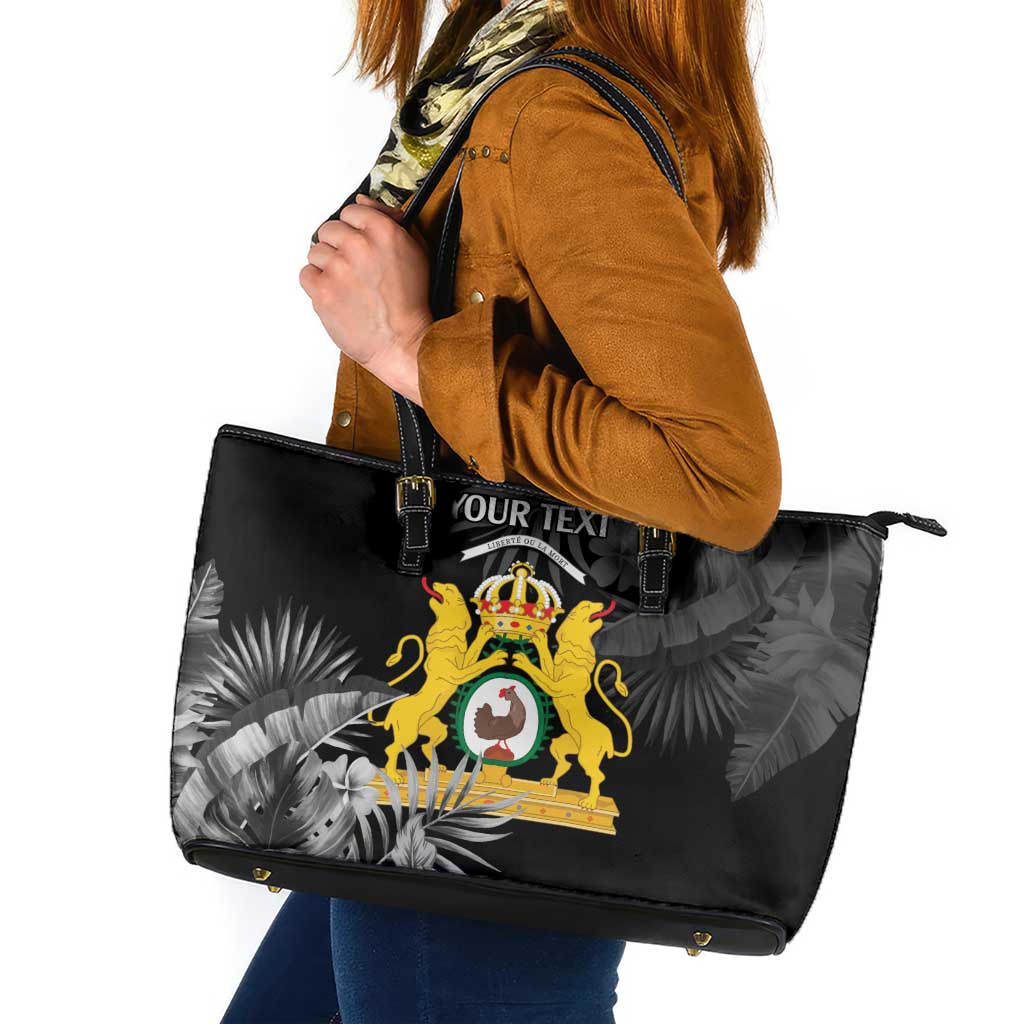First Empire of Haiti Personalized Leather Tote Bag Black Hibiscus Liberte ou la Mort!
