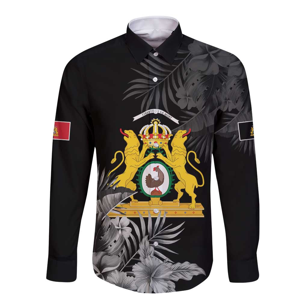 First Empire of Haiti Personalized Long Sleeve Button Shirt Black Hibiscus Liberte ou la Mort!