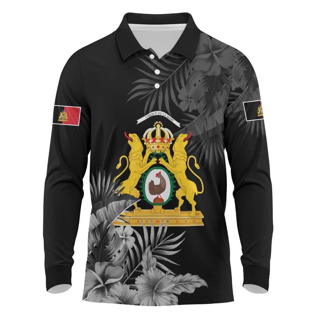 First Empire of Haiti Personalized Long Sleeve Polo Shirt Black Hibiscus Liberte ou la Mort!