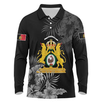 First Empire of Haiti Personalized Long Sleeve Polo Shirt Black Hibiscus Liberte ou la Mort!