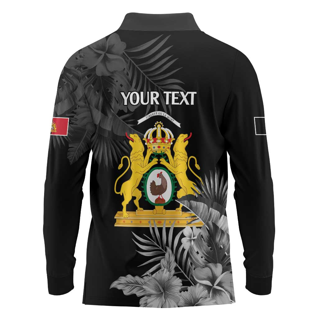 First Empire of Haiti Personalized Long Sleeve Polo Shirt Black Hibiscus Liberte ou la Mort!