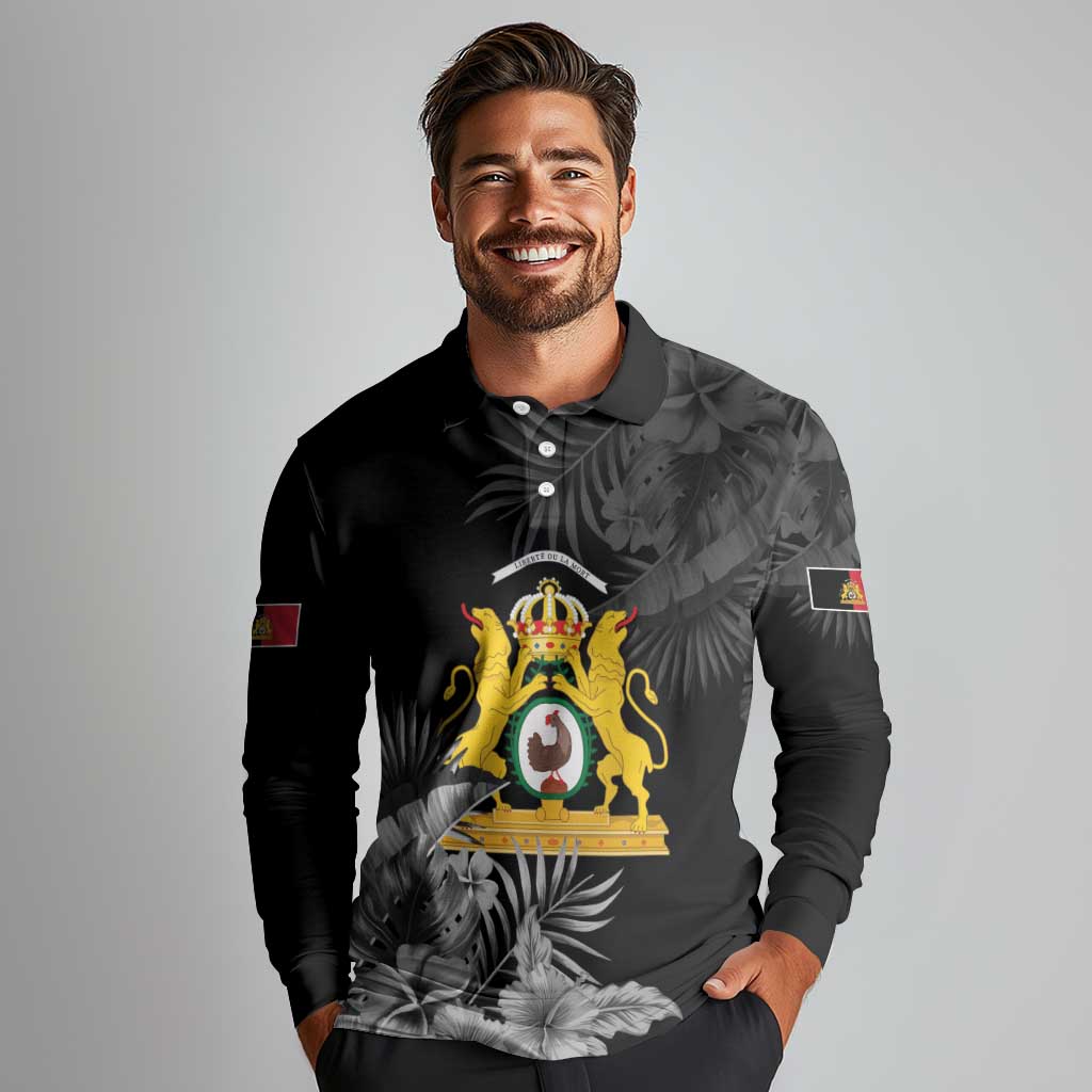 First Empire of Haiti Personalized Long Sleeve Polo Shirt Black Hibiscus Liberte ou la Mort!