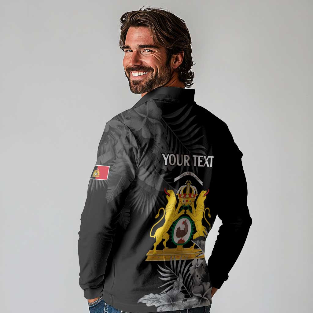 First Empire of Haiti Personalized Long Sleeve Polo Shirt Black Hibiscus Liberte ou la Mort!