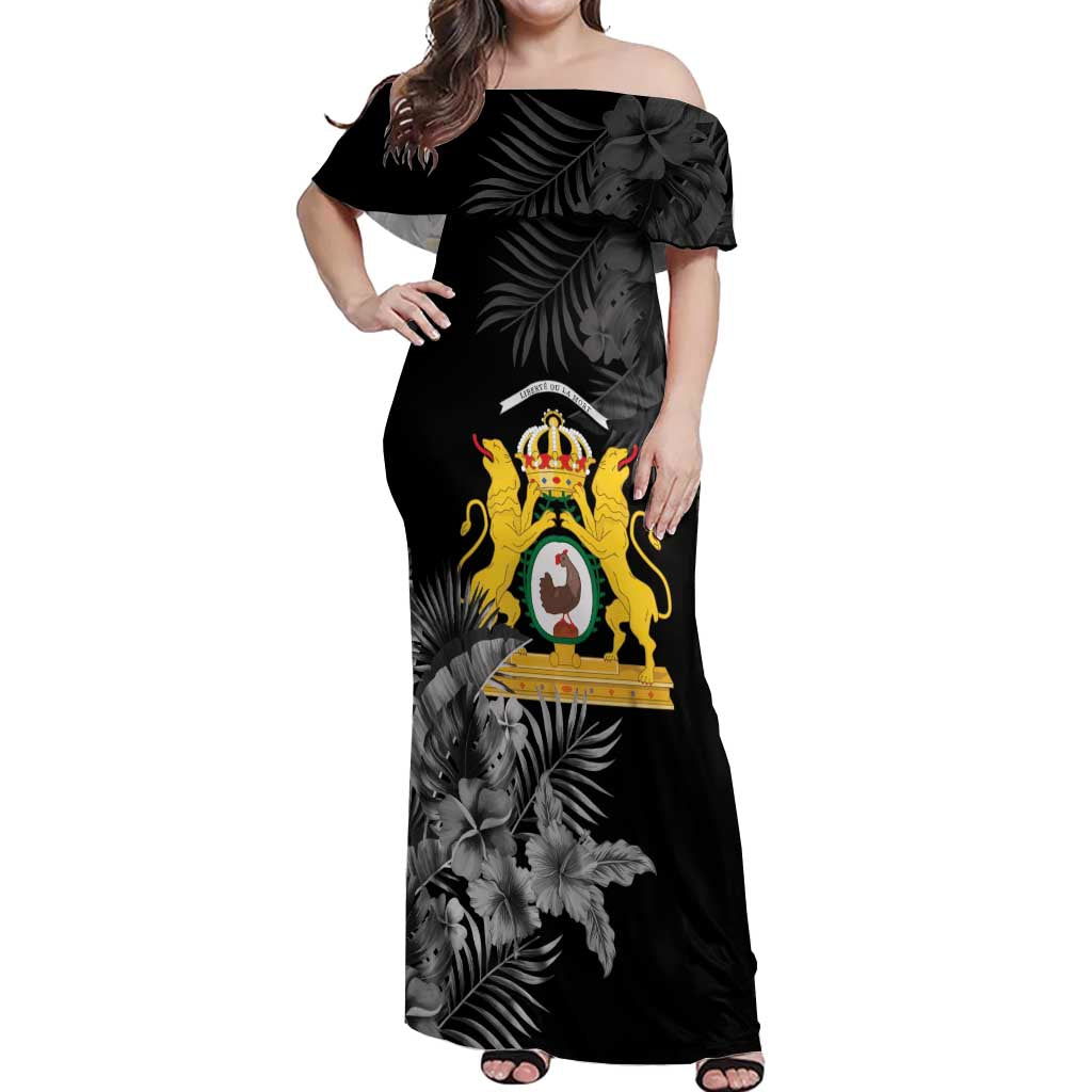 First Empire of Haiti Personalized Off Shoulder Maxi Dress Black Hibiscus Liberte ou la Mort!