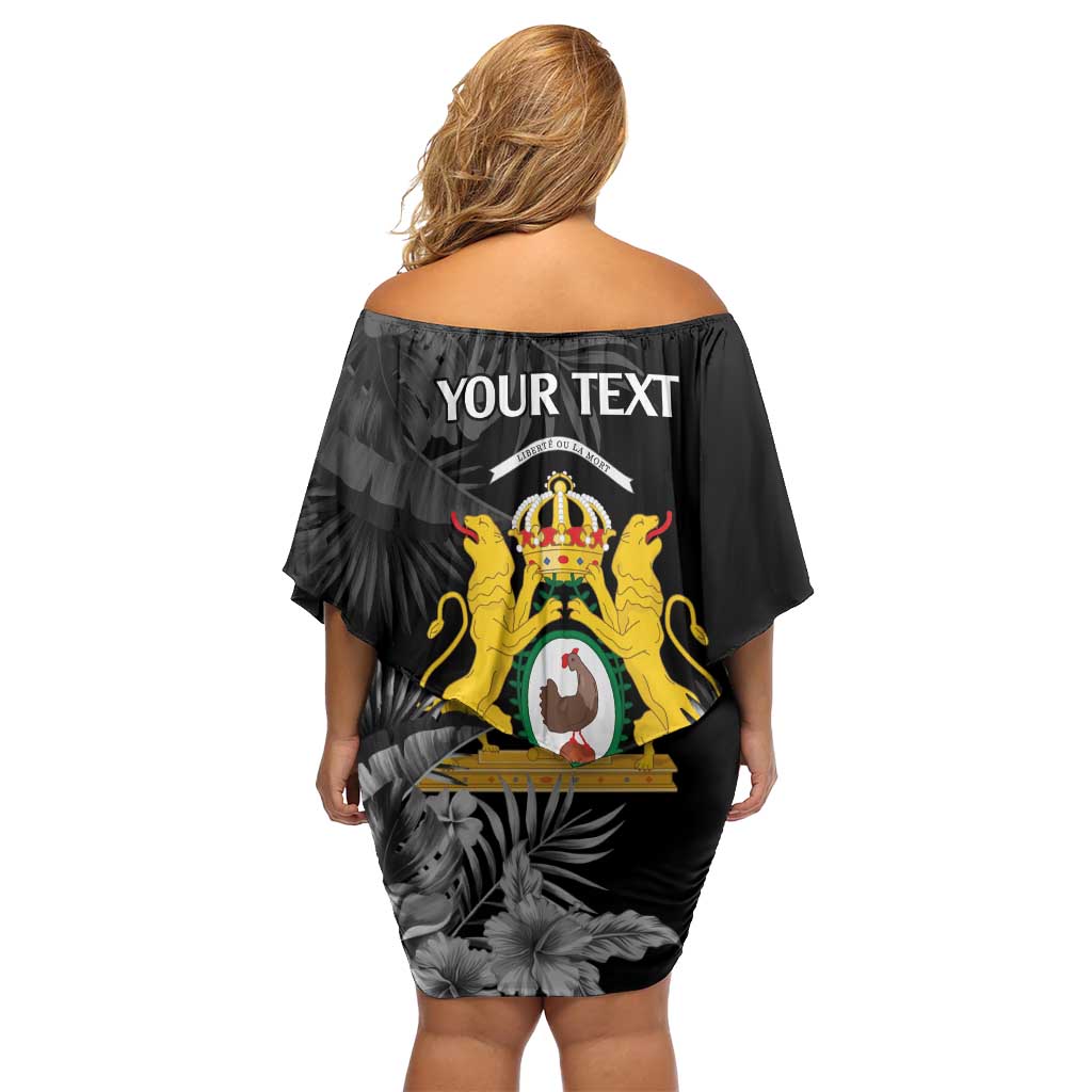 First Empire of Haiti Personalized Off Shoulder Short Dress Black Hibiscus Liberte ou la Mort!