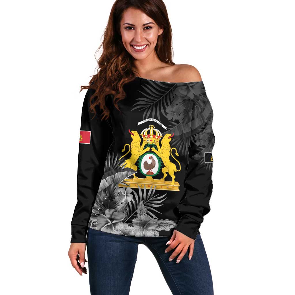 First Empire of Haiti Personalized Off Shoulder Sweater Black Hibiscus Liberte ou la Mort!
