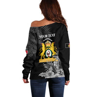 First Empire of Haiti Personalized Off Shoulder Sweater Black Hibiscus Liberte ou la Mort!
