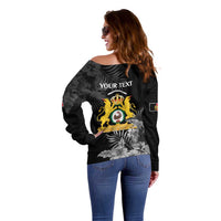 First Empire of Haiti Personalized Off Shoulder Sweater Black Hibiscus Liberte ou la Mort!