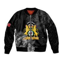 First Empire of Haiti Personalized Sleeve Zip Bomber Jacket Black Hibiscus Liberte ou la Mort!