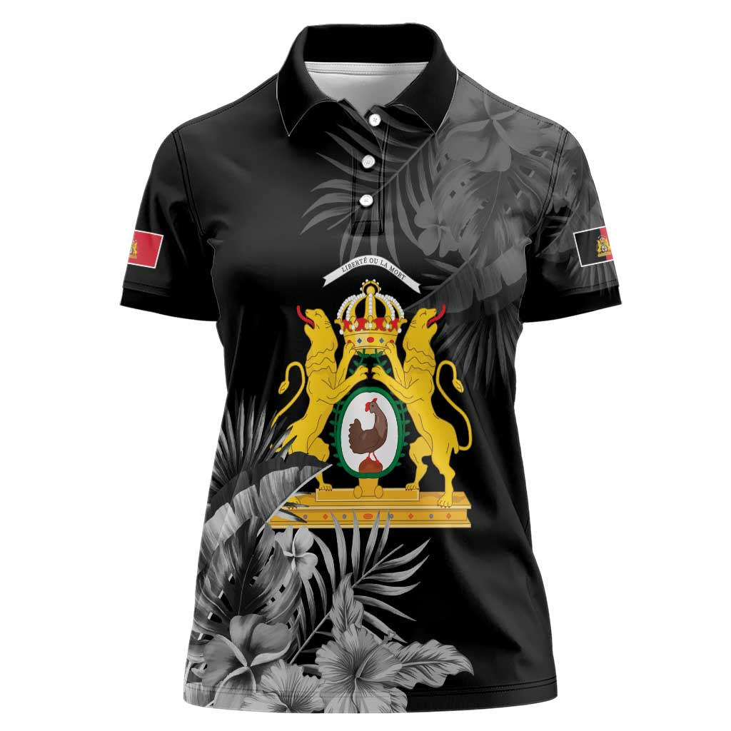 First Empire of Haiti Personalized Women Polo Shirt Black Hibiscus Liberte ou la Mort!