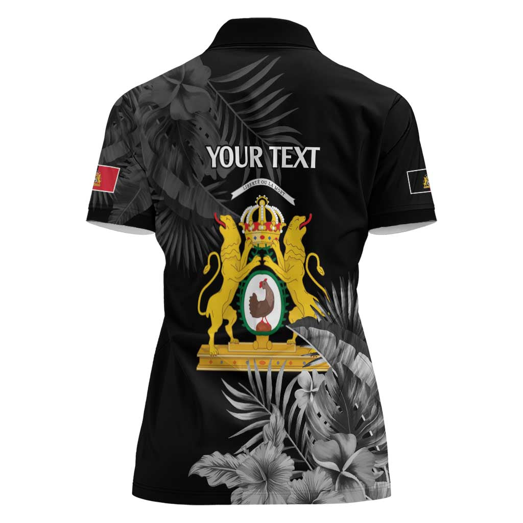 First Empire of Haiti Personalized Women Polo Shirt Black Hibiscus Liberte ou la Mort!