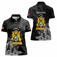 First Empire of Haiti Personalized Women Polo Shirt Black Hibiscus Liberte ou la Mort!
