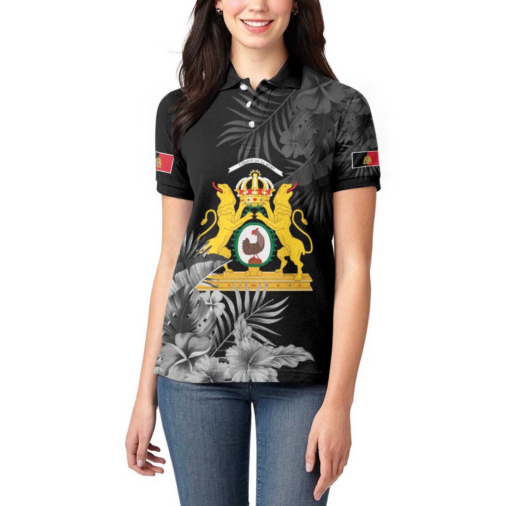 First Empire of Haiti Personalized Women Polo Shirt Black Hibiscus Liberte ou la Mort!