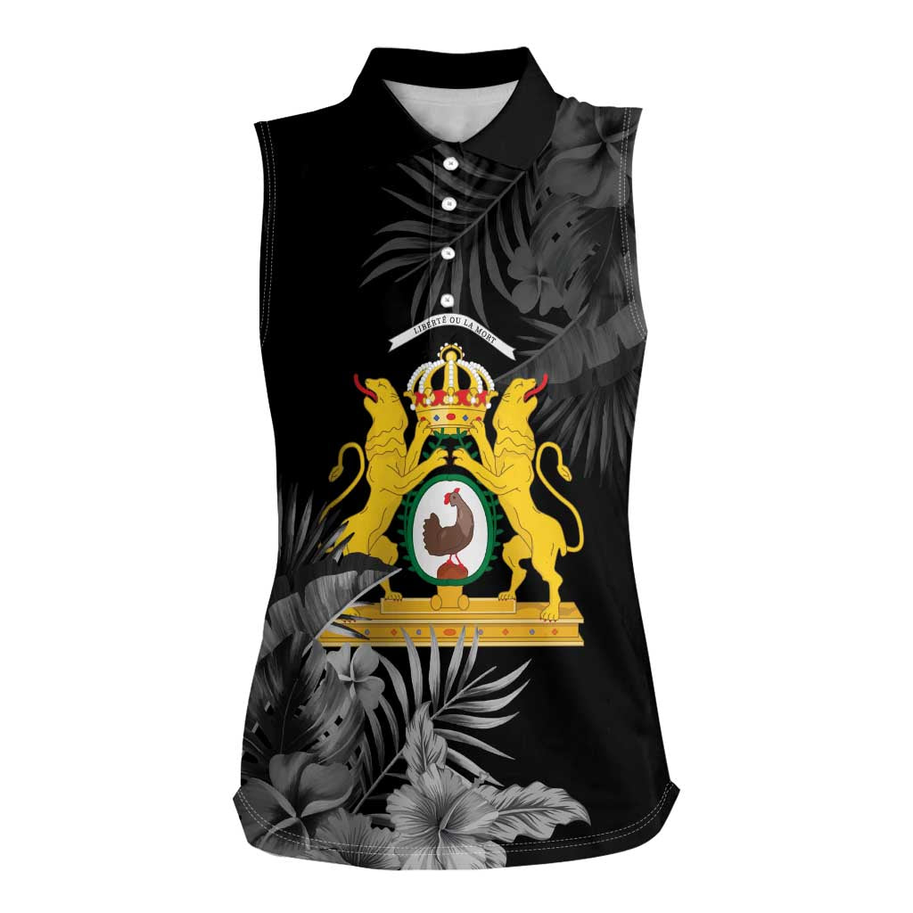 First Empire of Haiti Personalized Women Sleeveless Polo Shirt Black Hibiscus Liberte ou la Mort!