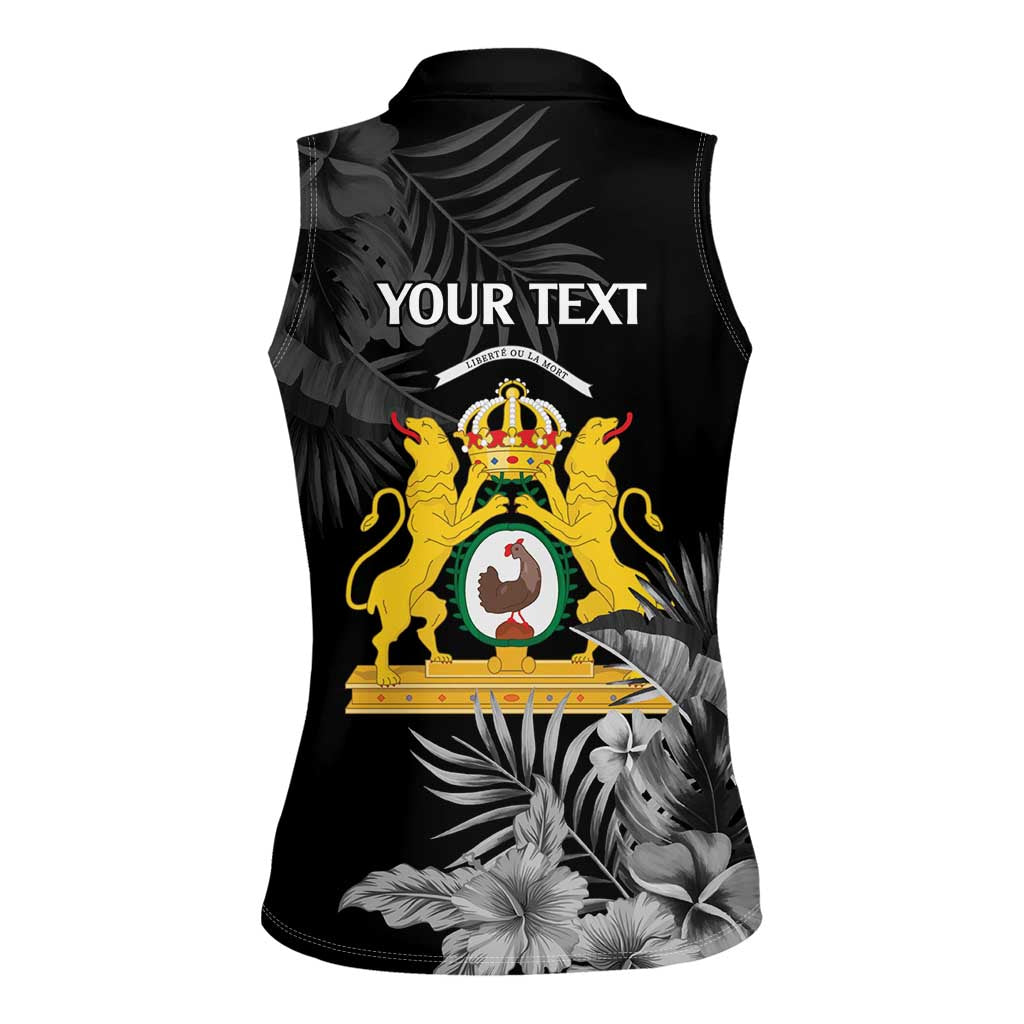First Empire of Haiti Personalized Women Sleeveless Polo Shirt Black Hibiscus Liberte ou la Mort!
