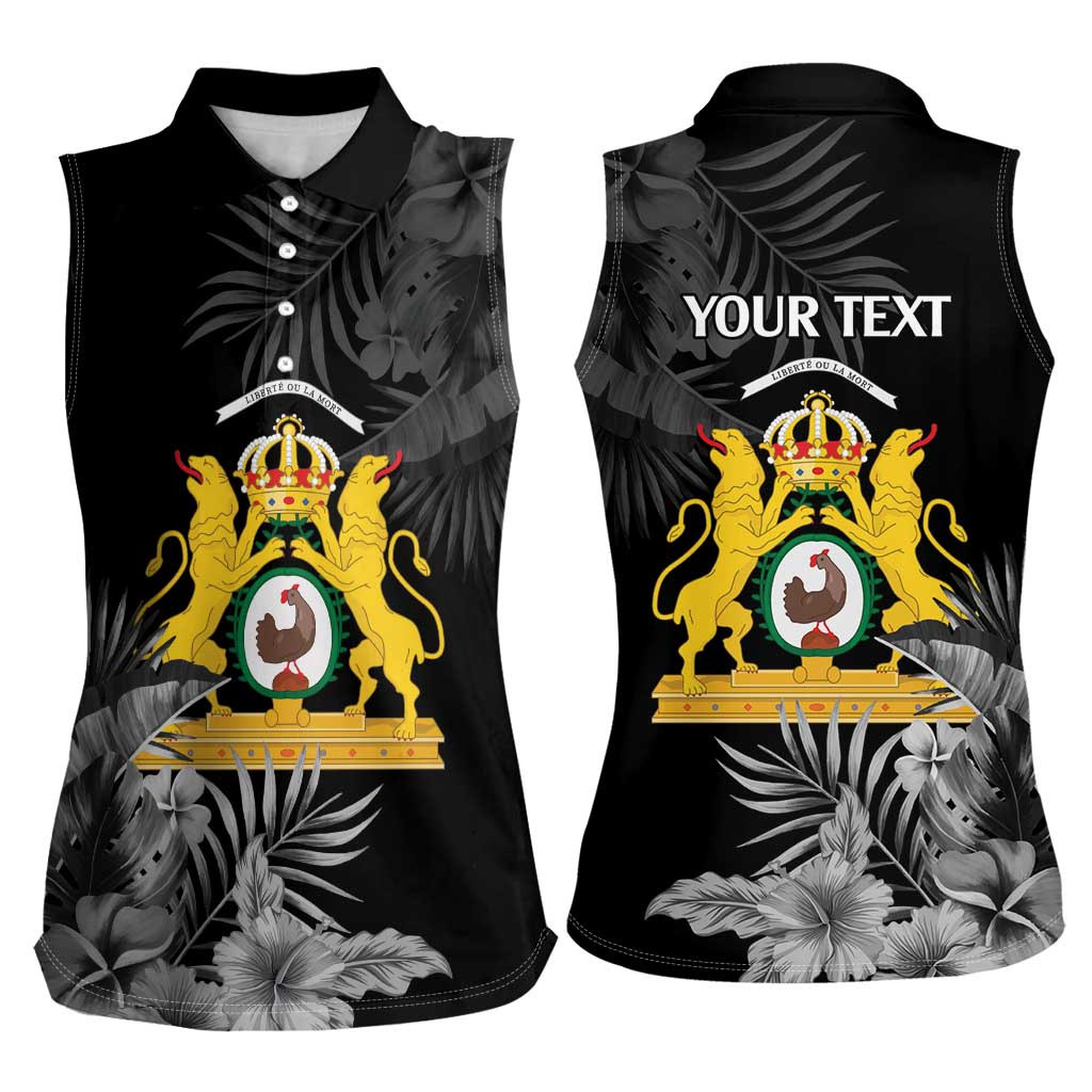 First Empire of Haiti Personalized Women Sleeveless Polo Shirt Black Hibiscus Liberte ou la Mort!