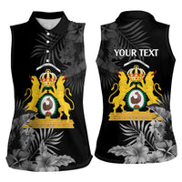 First Empire of Haiti Personalized Women Sleeveless Polo Shirt Black Hibiscus Liberte ou la Mort!