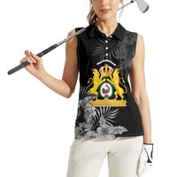 First Empire of Haiti Personalized Women Sleeveless Polo Shirt Black Hibiscus Liberte ou la Mort!