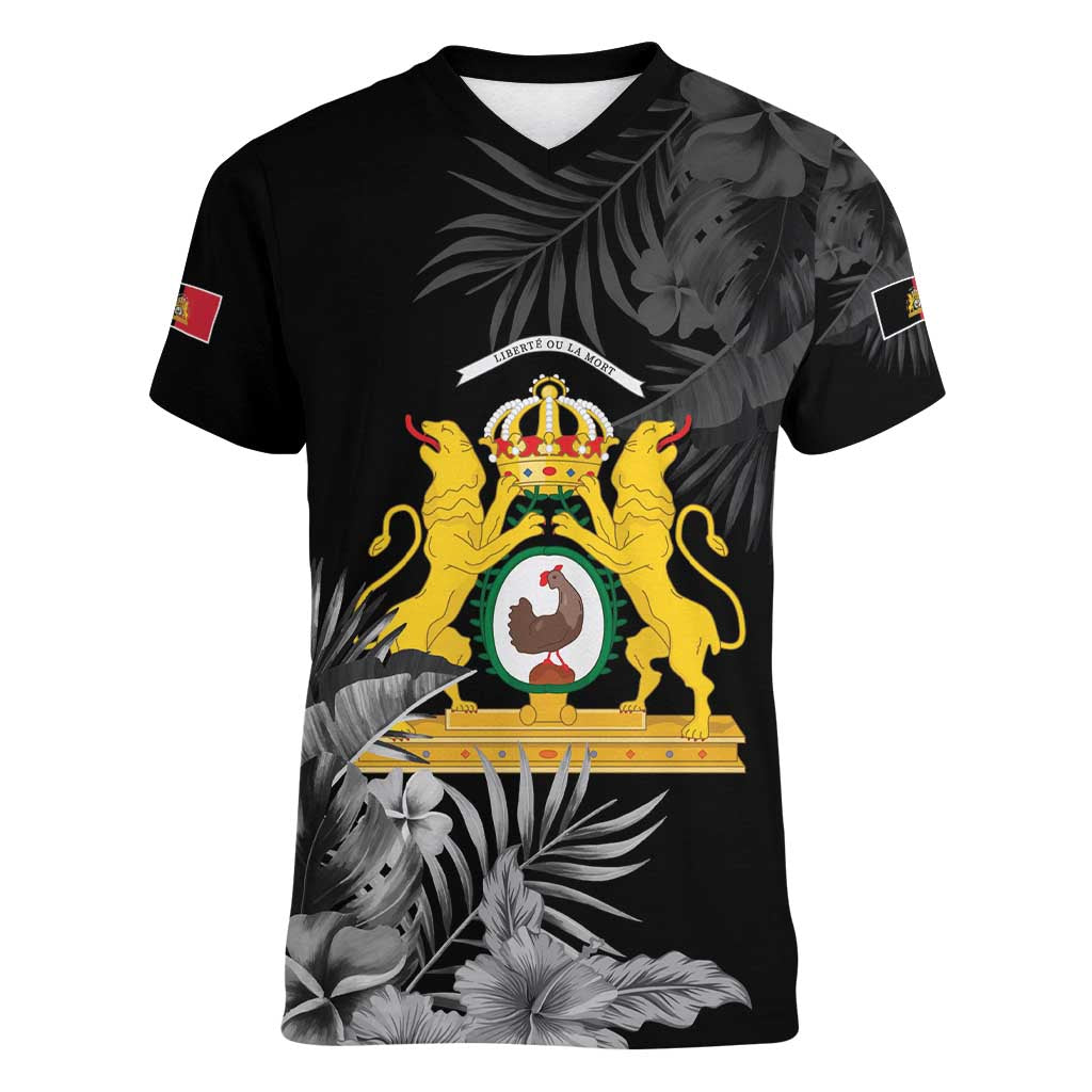 First Empire of Haiti Personalized Women V-Neck T-Shirt Black Hibiscus Liberte ou la Mort!